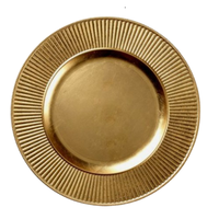 Assiette de présentation ronde en métal doré de 13 pouces avec bordure sculptée de luxe, vaisselle pour mariages, événements et hôtels, tailles personnalisées