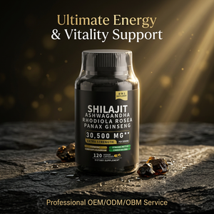 Cápsulas Vegetarianas de Complejo de Shilajit, Ashwagandha, Rhodiola Rosea y Panax Ginseng, Mezcla Herbal, Suplemento Dietético, OEM ODM - Product Image 1