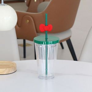 Double Wall <b>Plastic</b> Coffee Tumbler <b>Large</b> Capacity 500ml Bow Straw Cup Two Way Drinking Mug for Men and Women Daily Use - Product Image 4