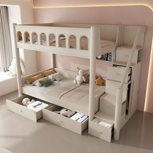 <span class=keywords><strong>Letto</strong></span> a Castello Moderno in Legno Massello Intagliato a Mano per <span class=keywords><strong>Cameretta</strong></span> Bambini con Scala e Cassetti Portaoggetti - Product Image 2