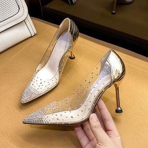 Quality Hollow Mesh Salto Alto 1 Pair Luxury Studded <b>Slippers</b> Thin Stiletto Heels for Ladies and Women - Product Image 2