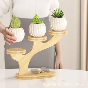 Support de fleurs en bois pour bureau, forme irrégulière, support de pot de plantes en bois massif pour la décoration de la maison et du bureau - Product Image 3