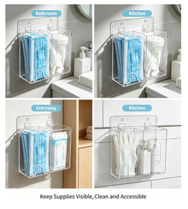 Dispensador de Acrílico con Instalación Autoadhesiva para Mascarillas Desechables, Redes para el Cabello y Guantes - Organizador Ecológico de EPP - Product Image 2
