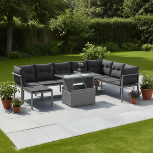 Ensemble de canapés de jardin en rotin PE gris, structure en acier, 6 places, mobilier d'extérieur, design contemporain - Product Image 2