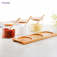 Offre Spéciale : Ensemble de Bocaux de Rangement en Verre Borosilicate Hermétiques, Capacité 300 ml, Empilables, Outils de Cuisine, Contenants à Épices, Plateau et Cuillère