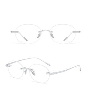 Monture de lunettes Fakeme Mary ovale sans monture en titane pur, légère, unisexe, avec verres en résine - Product Image 2