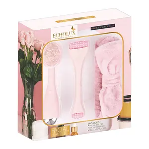 Pink Facial Beauty Set Private Label Face Massager Facial Cleansing Brush Sonic Brush Silicone Face Brush Deep Cleansing