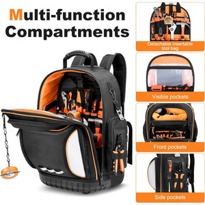 Classic Rolling <b>Tool</b> <b>Backpack</b> Wheels Heavy Duty Durable Oxford Zipper Water Resistant Large Capacity Multifunctional Portable - Product Image 2