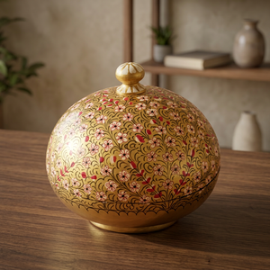 Boîte à bijoux ronde en papier mâché peinte à la main, élégante et tendance - Product Image 2