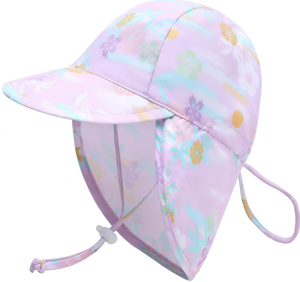 Chapeau de soleil anti-UV pour bébé, séchage rapide, 100 % polyester, pour extérieur, plage, voyage, avec cordon de serrage, imprimé floral - Product Image 1