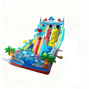 Château gonflable populaire sur le thème des requins avec double toboggan, structure de jeux gonflable commerciale d'extérieur pour fêtes d'enfants et parcs d'attractions - Product Image 6
