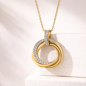 Christian Design SHG Brand Geometric Minimalist Pendant 14K Solid Gold Rhodium Plated Brilliant Cut Solitaire Diamond Claw - Product Image 1