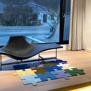 Tapis de sol en laine et coton faits main, à poils coupés, couleur personnalisée, mini tapis puzzle, pour chambre d'enfant, chambre de bébé, décoration intérieure, tapis de jeu, tapis de prière - Product Image 1