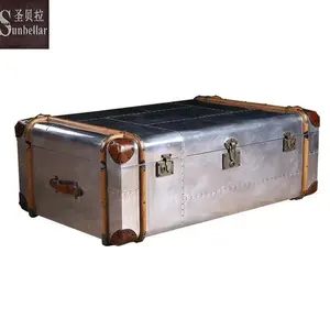 bespoke aviation furniture spitfire vintage trunk coffee table aluminium riveted living room center table with storage drawers