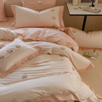 ผ้าปูเตียงในบ้านแบบปักได้ตามต้องการชุดเครื่องนอนหรูหราขนาดคิงไซส์300 TC ผ้าฝ้าย100%