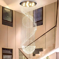 Lustre en cristal moderne en spirale, cascade double hélice LED, grand modèle pour plafond haut, escalier, hall d'entrée, villa – Vente directe usine
