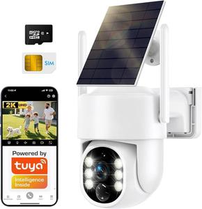 كاميرا أمان تعمل بالطاقة الشمسية من تويا، مستشعر CMOS بدقة 4 ميجابكسل، مقاومة للماء IP65، صوت ثنائي الاتجاه، إضاءة كاشفة، للأمن المنزلي الخارجي - Product Image 1
