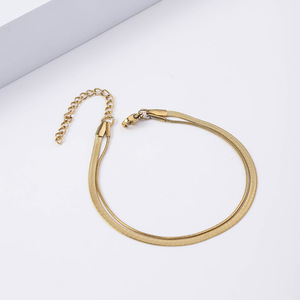 Bracelet double couche avec chaîne à lames et chaîne serpent ronde |   Acier inoxydable plaqué or 18K PVD |   Ajustable 17cm + 5cm |   Hypoallergénique - Product Image 2