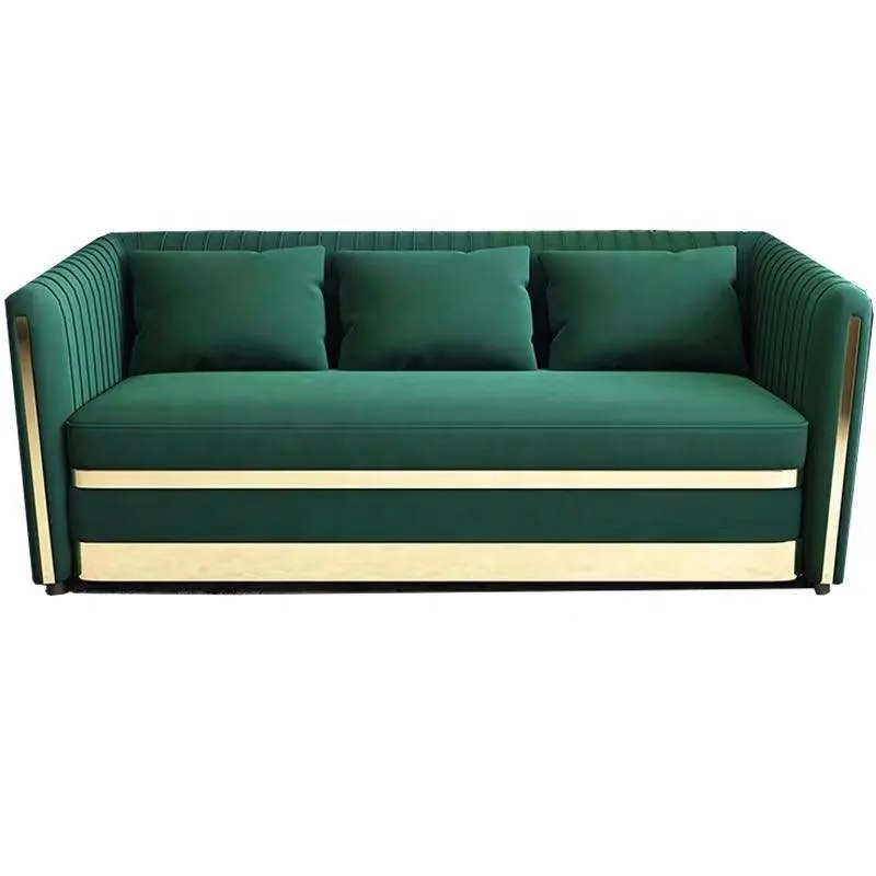 Conjunto de sofá de tela de tapicería de terciopelo con marco de acero inoxidable de lujo moderno sofá Chesterfield para muebles de sala de estar