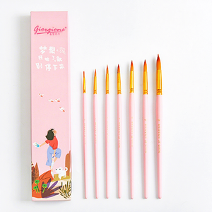 Ensemble de 7 pinceaux de peinture pour artistes Giorgione, poils ronds en nylon avec virole en aluminium jaune et manche en <span class=keywords><strong>bois</strong></span>, emballage en boîte de couleur - Product Image 2