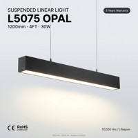 Lampu LED Linear Gantung 4FT 1200mm 30W, Dapat Disambung, Diffuser Opal, Aluminium 6063, 3600lm 120lm/W, Pilihan Multi-CCT, PF 0.9, CE RoHS, Tanpa Kedip