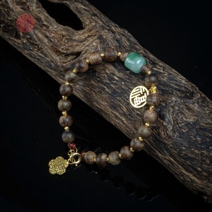 Natural Water-Sinking Oud Agarwood Bracelet 6mm Rare Mixed <b>Jade</b> and Gold Charm Luxury <b>Jewelry</b> - Product Image 6