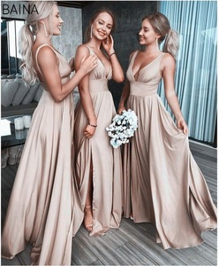 bridesmaid dresses peach Wrap Tie Satin Bridesmaid Dress