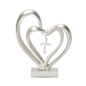 Hochzeits gebet Christliche Dekorationen für Zuhause Ostern Jesus Resin Entwined Hearts Cross Statue - Product Image 1