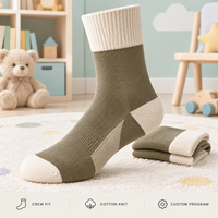 Chaussettes pour hommes à revers large, en coton uniforme, couleur olive crème, avec élasthanne, tricot côtelé en coton, talon et bout renforcés, gradation des tailles