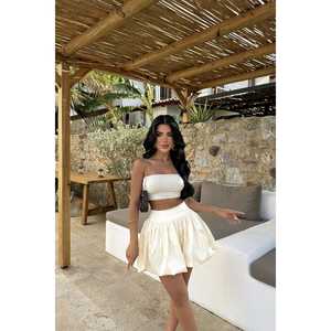 Jupe ballon en satin/soie/coton imprimé avec ceinture boutonnée, décontractée, pour club, printemps/été, plage, taille XS - Product Image 5