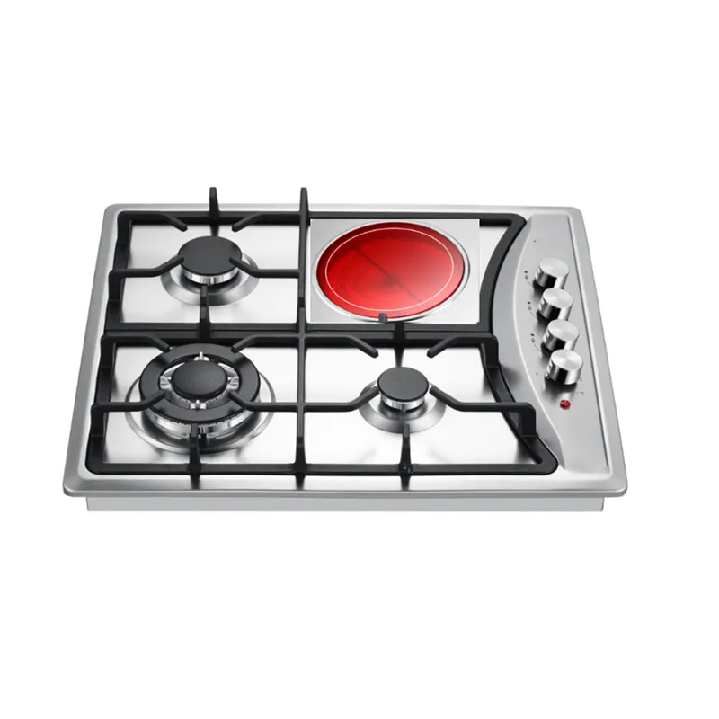 Comptoir d'appareils de cuisson encastré 5 brûleurs cuisinière hybride 4 gaz 1 plaque de cuisson électrique à induction infrarouge simple