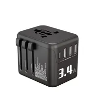 Adaptateur de voyage universel, adaptateur de prise de voyage européenne - Adaptateur d'alimentation international, chargeur mondial avec USB-C et 3 ports USB