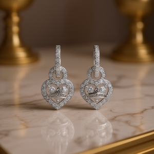 Orecchini a cuore in oro bianco con diamanti per donna, stile romantico da matrimonio con diamanti naturali colore D - Product Image 2