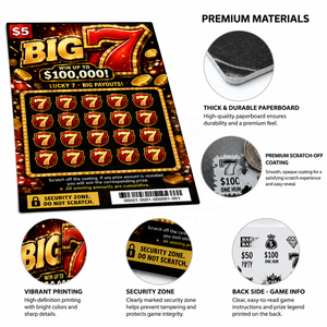 Free Design Lucky Number Theme Original Color Digital Print Custom Scratch Off Instant Big Prize Winning Lottery <b>Ticket</b> - Product Image 6