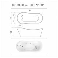 Bañera de Hidromasaje Independiente Personalizada, Blanca, para Spa junto a la Chimenea, 180 cm