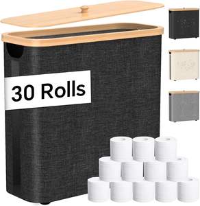 Cesta de <span class=keywords><strong>papel</strong></span> higiénico plegable de 33,8 L, tapa de bambú regular, 30 rollos o 12 mega rollos, organizador de pañuelos impermeable gris para Baño - Product Image 4