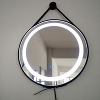Miroir de salle de bain moderne de luxe personnalisable avec éclairage LED noir, cadre en aluminium, capteur tactile intelligent, montage mural, design graphique