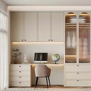 French Light Cream Style Closet Customized Design Light Luxury Living Room Bedroom <b>Wardrobe</b> with LED Light bar - Product Image 3