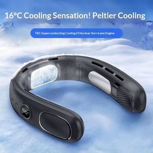 Ventilador de Cuello Portátil de Verano Personalizable OEM/ODM al por Mayor, Mini Ventilador de Refrigeración por Semiconductor con Motor sin Escobillas, Aleación de Aluminio, 4000mAh - Product Image 5