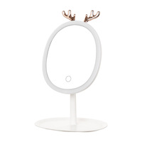 Miroir de maquillage LED à faible tension avec éclairage à intensité variable, rechargeable, design en forme de bois de cerf, miroir de vanité mignon