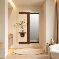 Art mural LED en grès, miroir coulissant caché avec étagère à vase, déco minimaliste japonaise pour entrée
