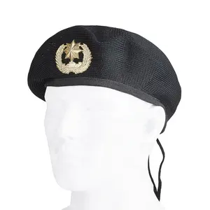 Topi Baret Kasual Musim Panas, Topi Baret Kantor, Kain Katun Lapisan, Topi Baret dengan Lencana