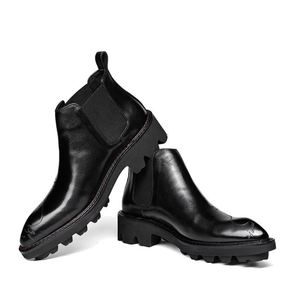 Nouvelles bottes Chelsea rétro pour hommes en cuir véritable à bout pointu, avec semelle épaisse, hauteur rehaussée, fermeture à enfiler et design respirant - Product Image 6