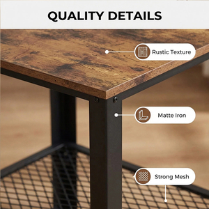 Mesa auxiliar moderna para dormitorio, estilo rústico industrial, <span class=keywords><strong>mesita</strong></span> <span class=keywords><strong>de</strong></span> <span class=keywords><strong>noche</strong></span>, mesa <span class=keywords><strong>de</strong></span> centro <span class=keywords><strong>de</strong></span> lujo ligero con estante <span class=keywords><strong>de</strong></span> almacenamiento y estructura metálica - Product Image 6