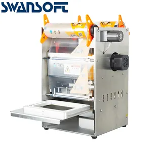 Swansoft-máquina de sellado de bandejas de plástico, sellador de recipientes al vacío con lavado de gas, automático de plástico, sellador de bandejas de comida y ensalada