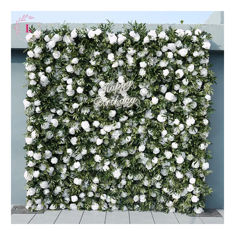 8x8 sfondo di nozze verde salice foglie tessuto arrotolare tenda puro 5D bianco rosa rosa artificiale pannello murale fiore artificiale