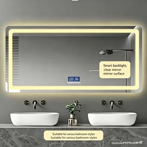 Lavabo de salle de bain rectangulaire moderne à <span class=keywords><strong>LED</strong></span> avec <span class=keywords><strong>miroir</strong></span> Bluetooth, indice de protection IP66, pour salon, hôtel ou appartement - Product Image 3