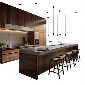 ตู้ครัวไม้จริงแบบโมดูลาร์ขายส่ง พร้อมท็อปเคาน์เตอร์ลามิเนต/เรซิ่น ก๊อกน้ำ และตะกร้าลิ้นชัก - เฟอร์นิเจอร์ครัวทันสมัย - Product Image 1