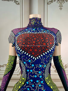 NOVANCE 2017 Amazons Top Sellers Haigh Neck Vintage Colorful Diamonds Ropa Body <span class=keywords><strong>de</strong></span> malla con guantes para fiesta <span class=keywords><strong>de</strong></span> cumpleaños - Product Image 2