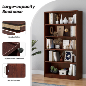 Modern Wood Bookshelf 5 Shelf 60 Inches <b>Tall</b> Wide Bookcase for Living Room Bedroom Office <b>Storage</b> Display - Product Image 4